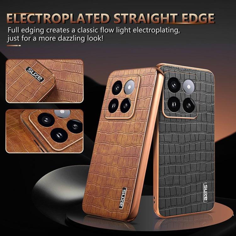 For Xiaomi 14 Pro AZNS Electroplated Frame Crocodile Texture Full Coverage Phone Case(Brown) - 14 Pro Cases by AZNS | Online Shopping UK | buy2fix