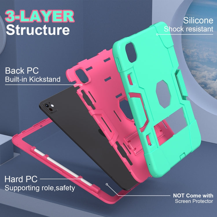 For iPad Pro 13 2024 Contrast Color Silicone Acrylic PC Tablet Case with Holder(Mint Green Rose Red) - iPad Pro 13 2024 Cases by buy2fix | Online Shopping UK | buy2fix