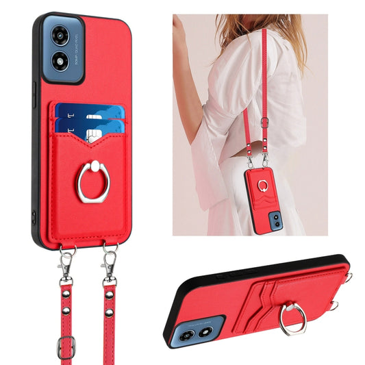 For Motorola Moto G Play 2024 4G R20 Crossbody Rope Ring Card Holder Phone Case(Red) - Motorola Cases by buy2fix | Online Shopping UK | buy2fix