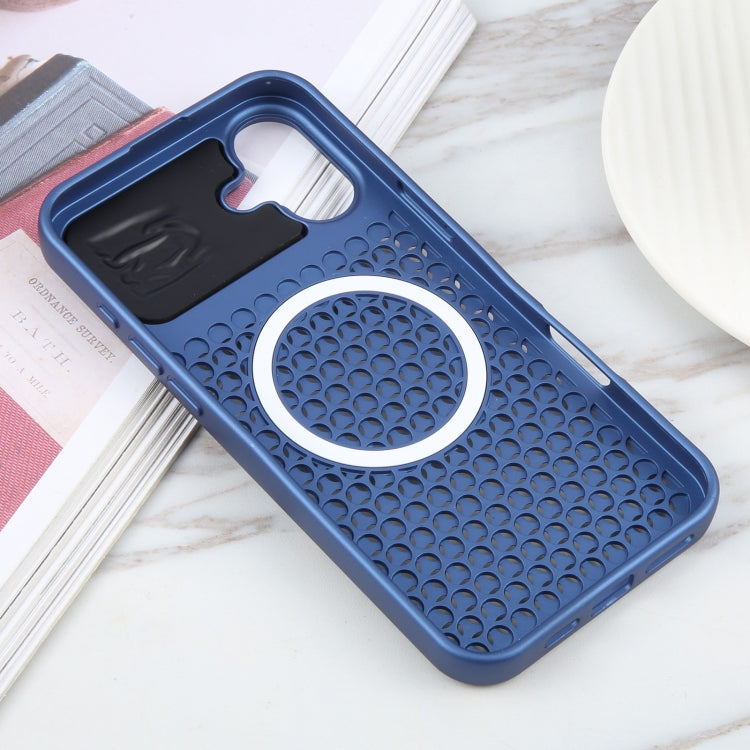 For iPhone 16 Pure Color Honeycomb Aromatherapy MagSafe Phone Case(Blue) - iPhone 16 Cases by buy2fix | Online Shopping UK | buy2fix