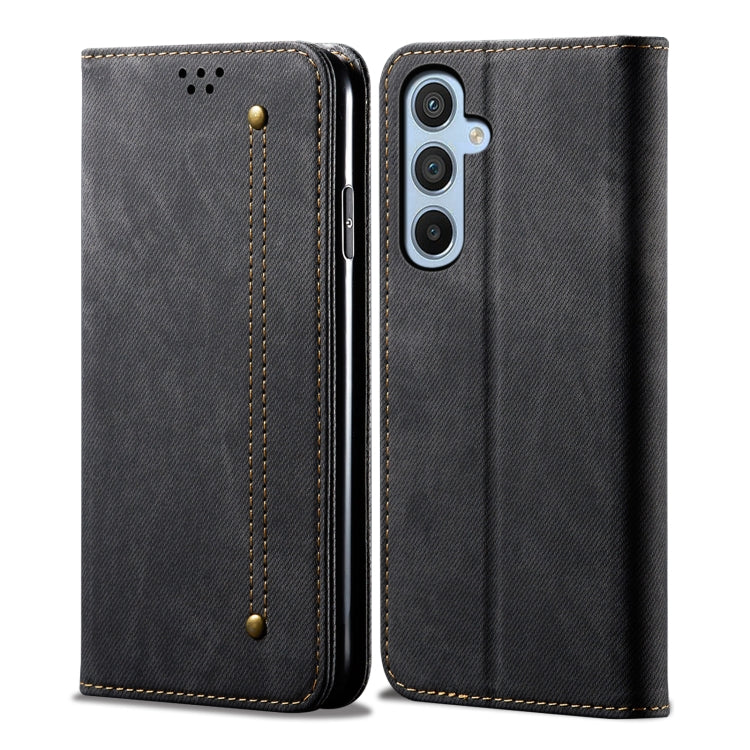 For Samsung Galaxy S25 5G Denim Texture Casual Style Horizontal Flip Leather Case(Black) - Galaxy S25 5G Cases by buy2fix | Online Shopping UK | buy2fix