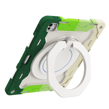 For iPad Pro 13 2024 Armor Portable Rotating Ring Holder Silicone Tablet Case with Pen Slot(Colorful Green) - iPad Pro 13 2024 Cases by buy2fix | Online Shopping UK | buy2fix