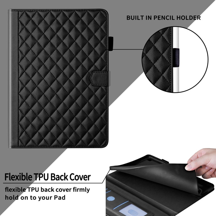 For Samsung Galaxy Tab S9 FE / S9 Rhombus Lattice Leather Tablet Case(Black) - Galaxy Tab S9 FE by buy2fix | Online Shopping UK | buy2fix