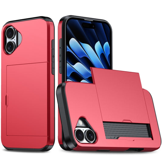 For iPhone 16 Shockproof Armor Phone Case with Card Slot(Red) - iPhone 16 Cases by buy2fix | Online Shopping UK | buy2fix