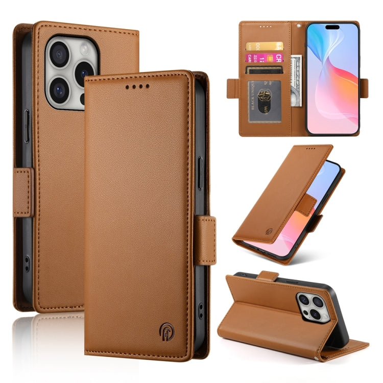 For iPhone 16 Pro Side Buckle Magnetic Frosted Leather Phone Case(Brown) - iPhone 16 Pro Cases by buy2fix | Online Shopping UK | buy2fix