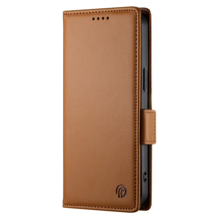 For iPhone 16 Pro Side Buckle Magnetic Frosted Leather Phone Case(Brown) - iPhone 16 Pro Cases by buy2fix | Online Shopping UK | buy2fix