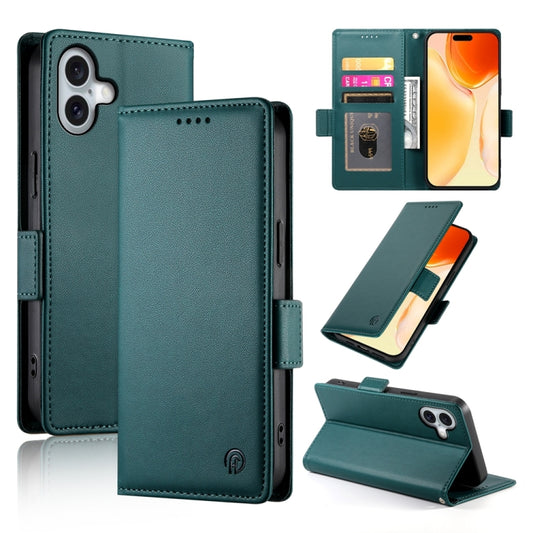 For iPhone 16 Plus Side Buckle Magnetic Frosted Leather Phone Case(Dark Green) - iPhone 16 Plus Cases by buy2fix | Online Shopping UK | buy2fix