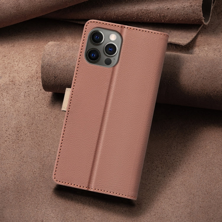 For iPhone 16 Pro Max Color Matching RFID Anti-theft Leather Phone Case(Brown) - iPhone 16 Pro Max Cases by buy2fix | Online Shopping UK | buy2fix