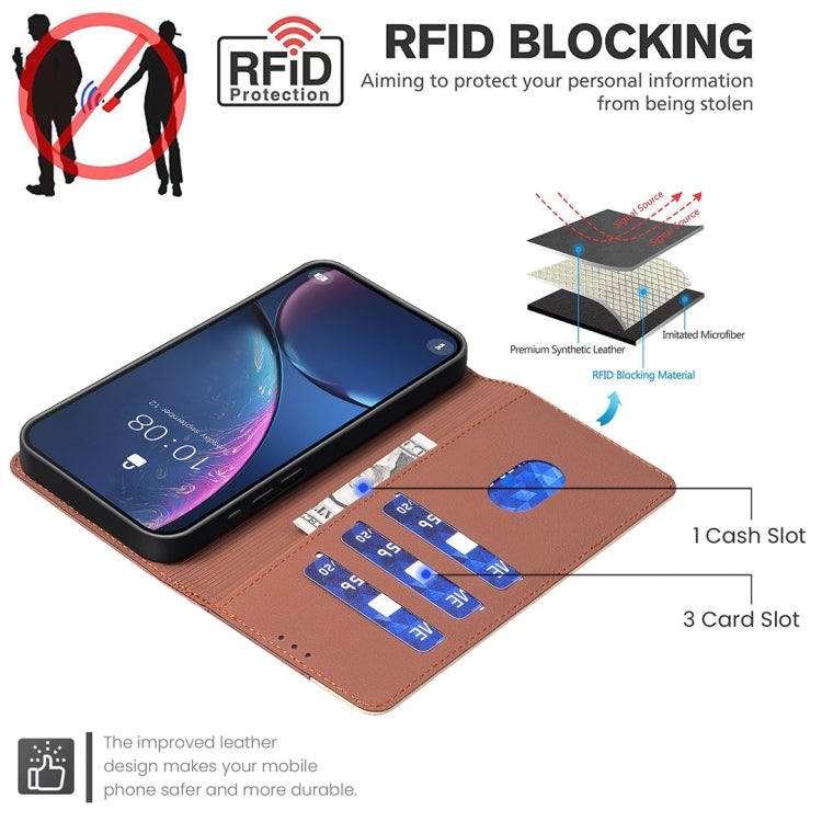 For iPhone 16 Pro Max Color Matching RFID Anti-theft Leather Phone Case(Brown) - iPhone 16 Pro Max Cases by buy2fix | Online Shopping UK | buy2fix