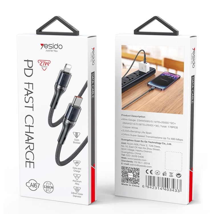 Yesido CA167 PD 27W USB-C / Type-C to 8 Pin Fast Charging Data Cable, Length:1.2m(Black) - 2 in 1 Cable by Yesido | Online Shopping UK | buy2fix