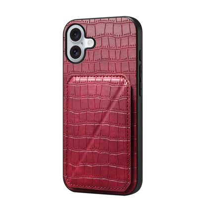 For iPhone 16 Imitation Crocodile Leather Back Phone Case with Holder(Rose Red) - iPhone 16 Cases by buy2fix | Online Shopping UK | buy2fix