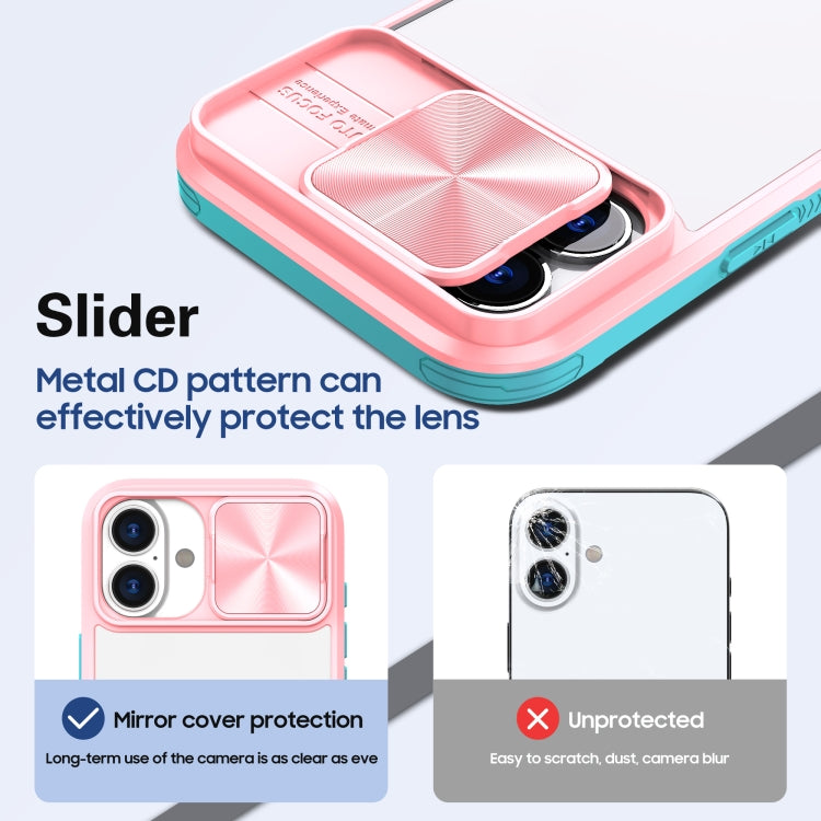 For iPhone 16 Sliding Camshield Acrylic Hybrid TPU Phone Case(Pink Cyan) - iPhone 16 Cases by buy2fix | Online Shopping UK | buy2fix