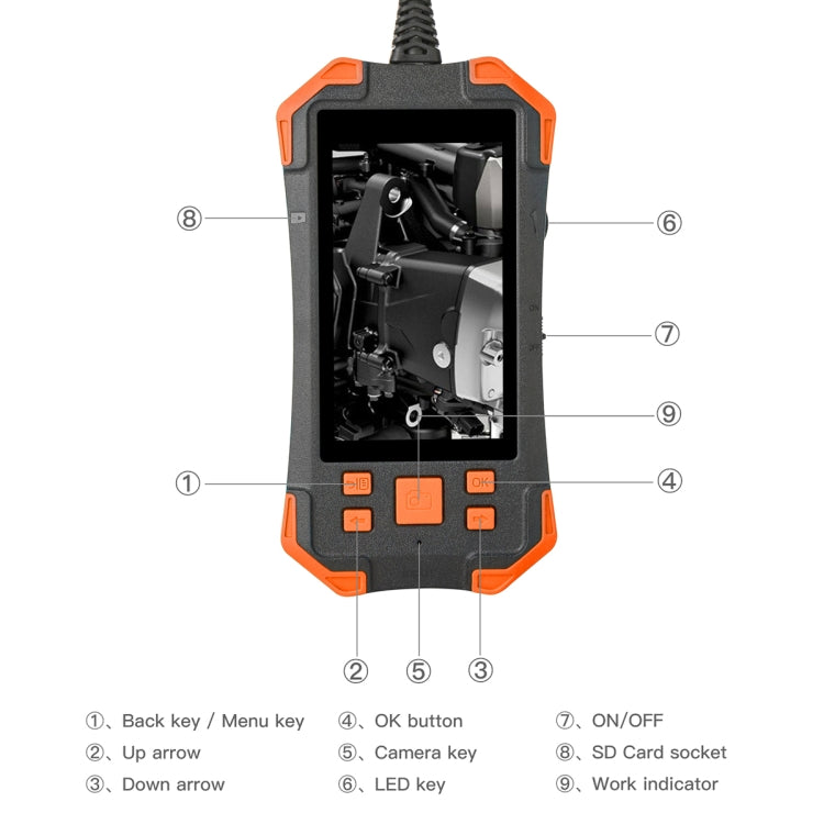 T20 4.3 inch IPS Screen 5.5mm Single Camera IP67 Waterproof Hard Cable Digital Endoscope, Length:2m(Black Orange) -  by buy2fix | Online Shopping UK | buy2fix