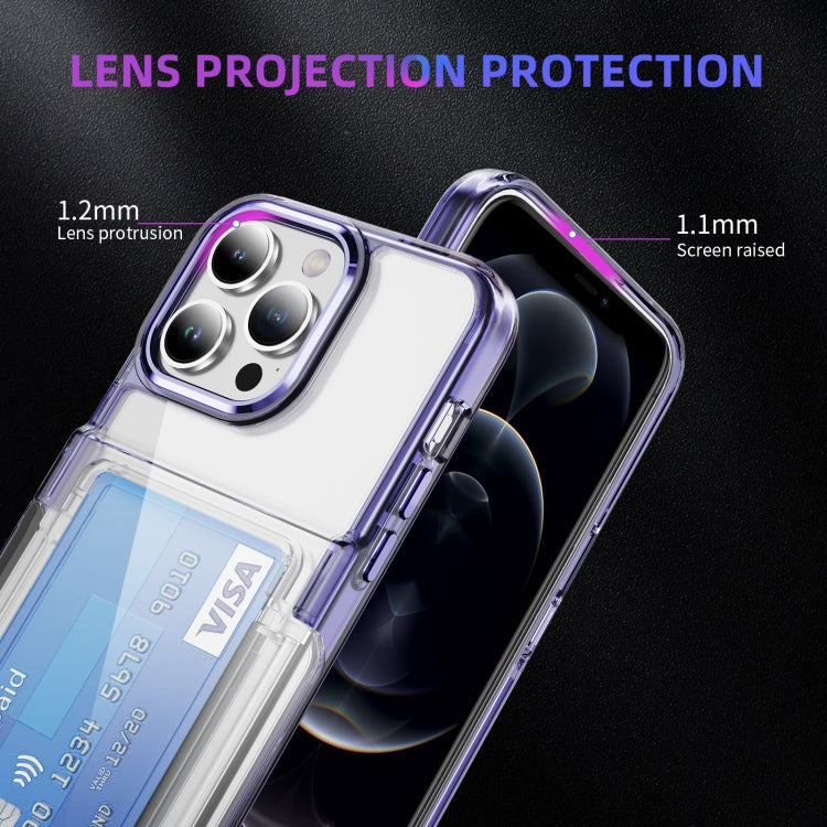 For iPhone 16 Pro Max Card Holder Acrylic Hybrid TPU Phone Case(Transparent Purple) - iPhone 16 Pro Max Cases by buy2fix | Online Shopping UK | buy2fix