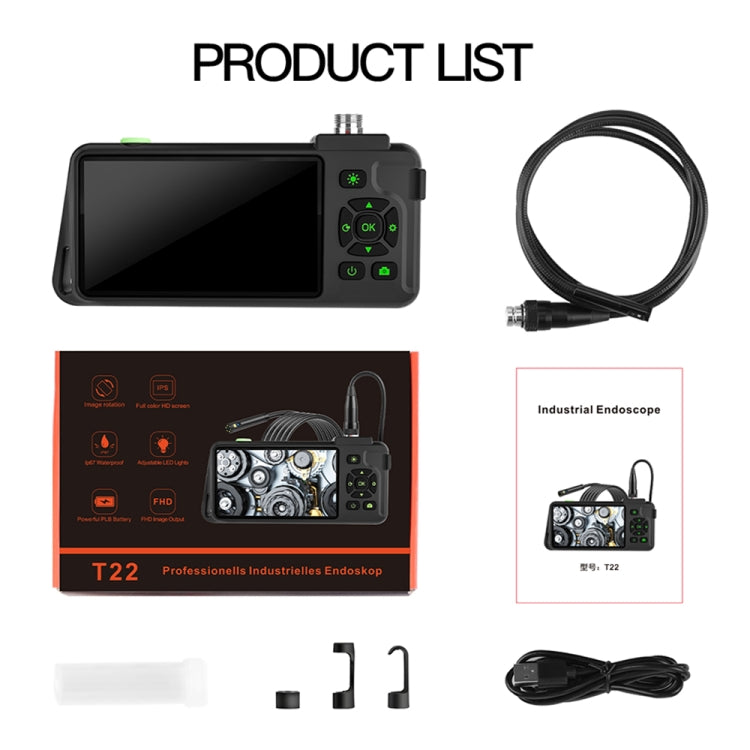 T22 4.5 inch IPS Color Screen 5.5mm Single Camera Hard Cable Industrial Endoscope, Length:2m(Black Orange) -  by buy2fix | Online Shopping UK | buy2fix