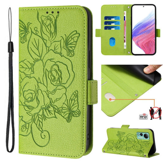 For Ulefone Note 14 Embossed Rose RFID Anti-theft Leather Phone Case(Green) - Ulefone Cases by buy2fix | Online Shopping UK | buy2fix