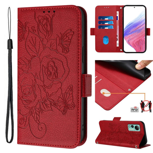 For Ulefone Note 14 Embossed Rose RFID Anti-theft Leather Phone Case(Red) - Ulefone Cases by buy2fix | Online Shopping UK | buy2fix