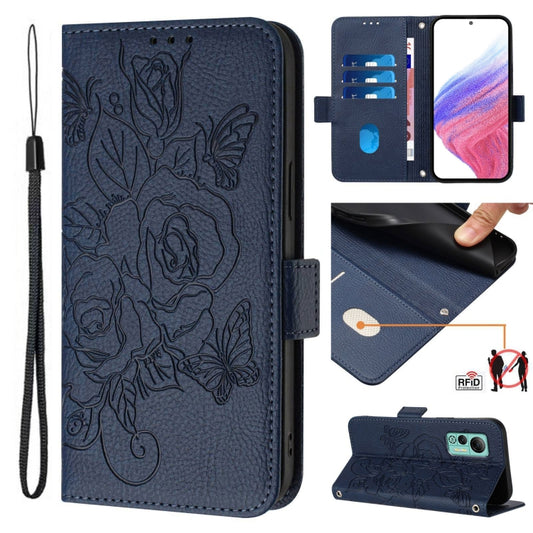 For Ulefone Note 14 Embossed Rose RFID Anti-theft Leather Phone Case(Dark Blue) - Ulefone Cases by buy2fix | Online Shopping UK | buy2fix