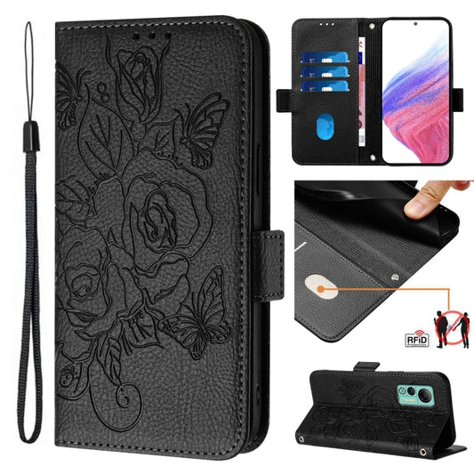 For Ulefone Note 14 Embossed Rose RFID Anti-theft Leather Phone Case(Black) - Ulefone Cases by buy2fix | Online Shopping UK | buy2fix