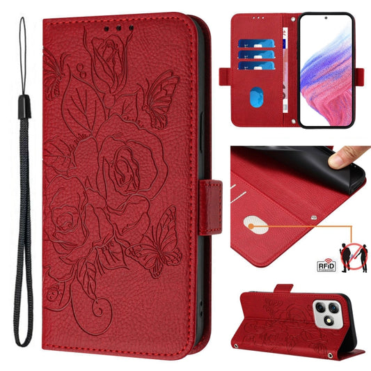 For Ulefone Note 18 Ultra Embossed Rose RFID Anti-theft Leather Phone Case(Red) - Ulefone Cases by buy2fix | Online Shopping UK | buy2fix