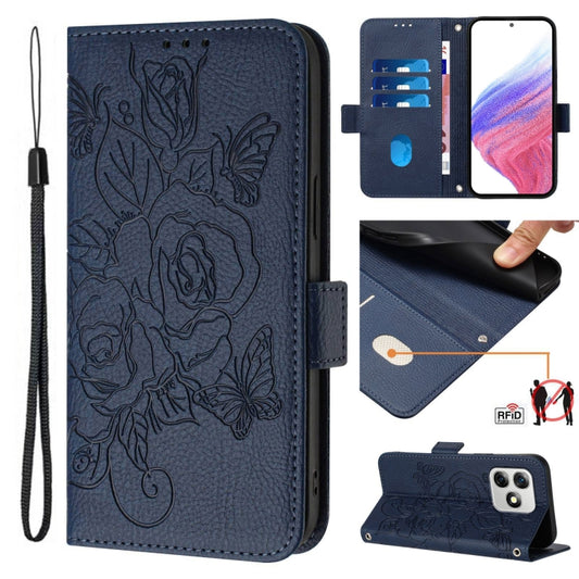 For Ulefone Note 18 Ultra Embossed Rose RFID Anti-theft Leather Phone Case(Dark Blue) - Ulefone Cases by buy2fix | Online Shopping UK | buy2fix