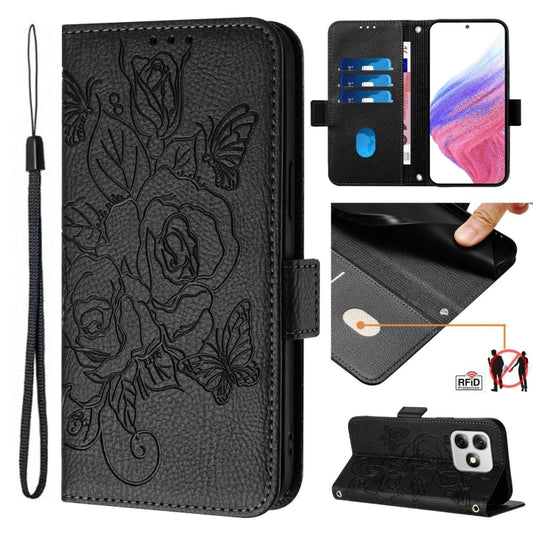 For Ulefone Note 18 Ultra Embossed Rose RFID Anti-theft Leather Phone Case(Black) - Ulefone Cases by buy2fix | Online Shopping UK | buy2fix