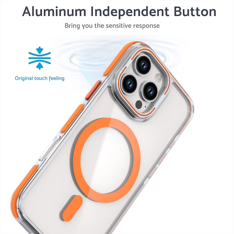 For iPhone 16 Pro Max Dual-Color Clear Acrylic Hybrid TPU Lens Flip Holder MagSafe Phone Case(Orange) - iPhone 16 Pro Max Cases by buy2fix | Online Shopping UK | buy2fix