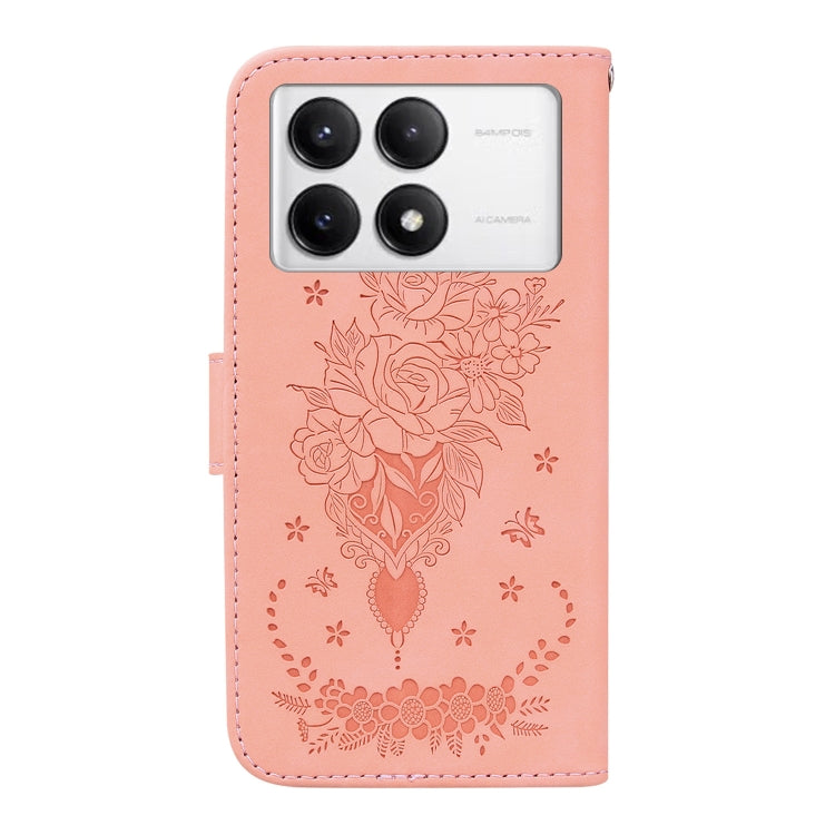 For Redmi K70 / K70 Pro Butterfly Rose Embossed Leather Phone Case(Pink) - K70 Cases by buy2fix | Online Shopping UK | buy2fix