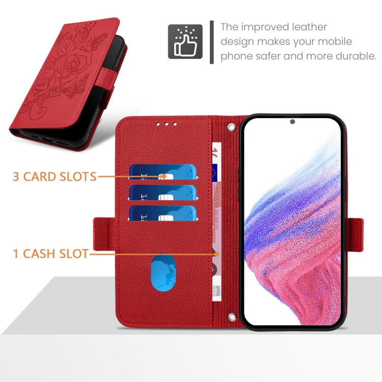 For Motorola Moto G Play 5G / G 5G 2024 Embossed Rose RFID Anti-theft Leather Phone Case(Red) - Motorola Cases by buy2fix | Online Shopping UK | buy2fix