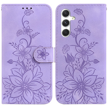 For Samsung Galaxy S25 5G Lily Embossed Leather Phone Case(Purple) - Galaxy S25 5G Cases by buy2fix | Online Shopping UK | buy2fix