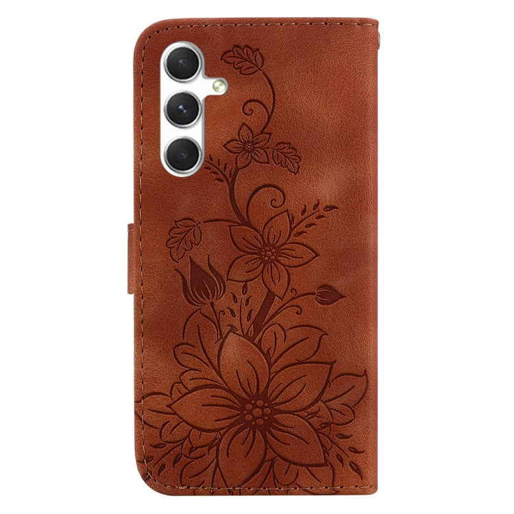 For Samsung Galaxy S25+ 5G Lily Embossed Leather Phone Case(Brown) - Galaxy S25+ 5G Cases by buy2fix | Online Shopping UK | buy2fix