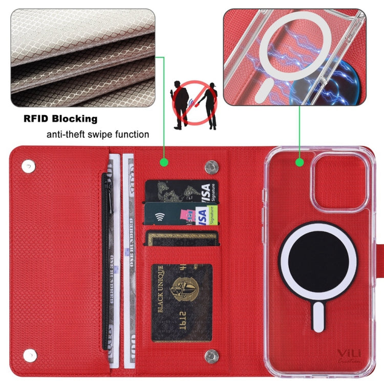 For iPhone 14 Pro Max ViLi GHB-C Series RFID MagSafe Magnetic Flip Leather Phone Case(Red) - iPhone 14 Pro Max Cases by ViLi | Online Shopping UK | buy2fix