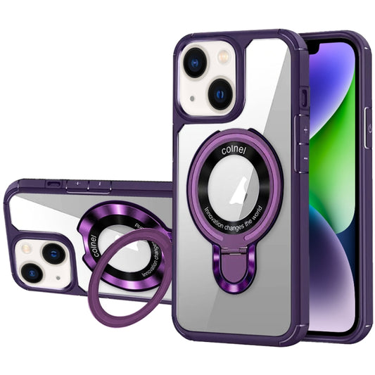 For iPhone 14 MagSafe Acrylic Hybrid TPU Phone Case with Holder(Purple) - iPhone 14 Cases by buy2fix | Online Shopping UK | buy2fix