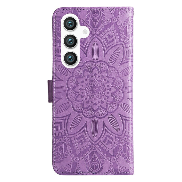 For Samsung Galaxy S25 5G Embossed Sunflower Leather Phone Case(Purple) - Galaxy S25 5G Cases by buy2fix | Online Shopping UK | buy2fix