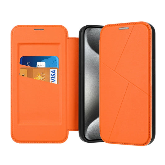 For iPhone 15 Pro Max Magnetic Armor Series RFID Card Slots Leather Phone Case(Orange) - iPhone 15 Pro Max Cases by buy2fix | Online Shopping UK | buy2fix