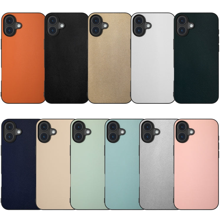 For iPhone 16 PU Leather Black Frame Full Coverage Phone Case(Orange) - iPhone 16 Cases by buy2fix | Online Shopping UK | buy2fix