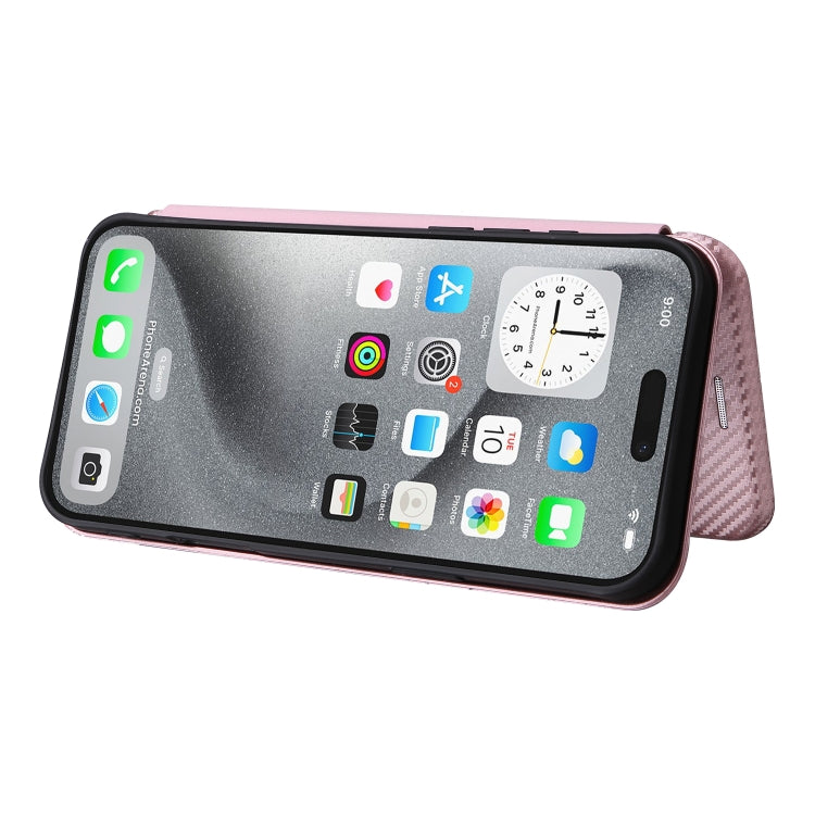 For iPhone 16 Pro Max Carbon Fiber Texture Flip Leather Phone Case(Pink) - iPhone 16 Pro Max Cases by buy2fix | Online Shopping UK | buy2fix