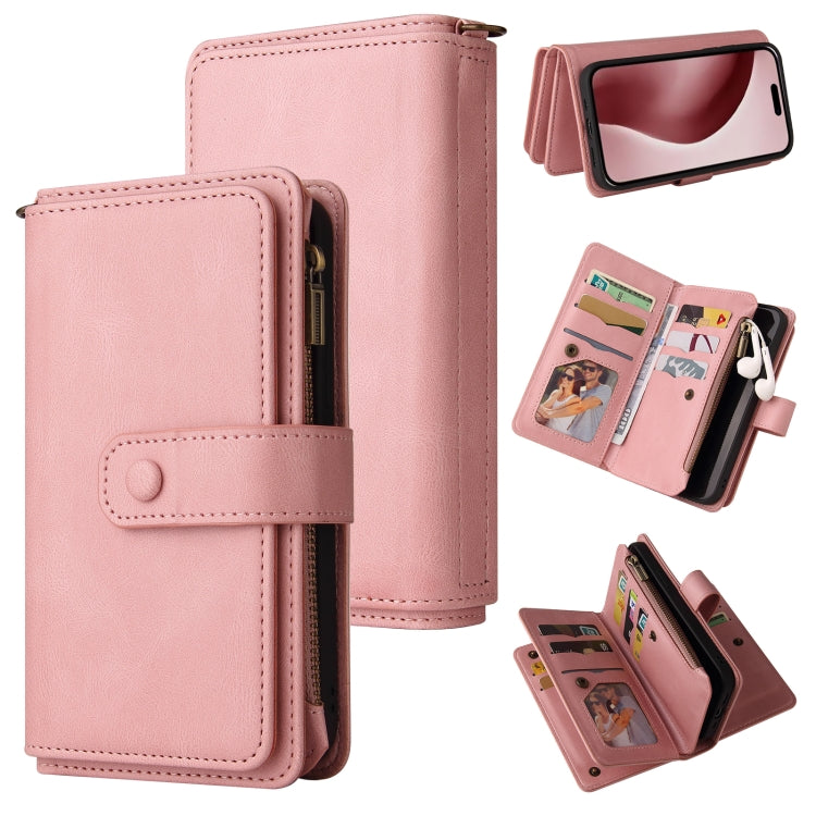 For iPhone 16 Pro Skin Feel Multi Card Slots Zipper Wallet Leather Phone Case(Pink) - iPhone 16 Pro Cases by buy2fix | Online Shopping UK | buy2fix