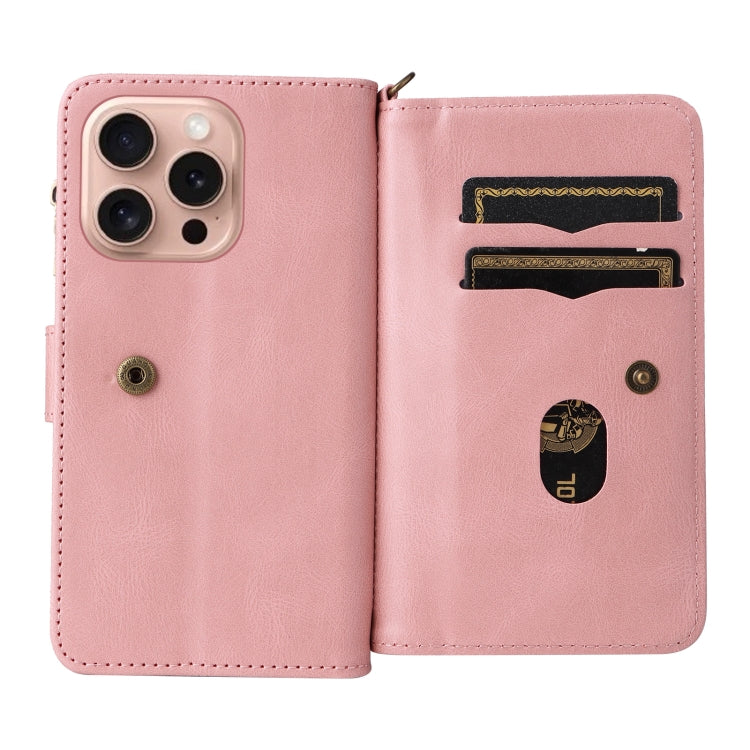 For iPhone 16 Pro Skin Feel Multi Card Slots Zipper Wallet Leather Phone Case(Pink) - iPhone 16 Pro Cases by buy2fix | Online Shopping UK | buy2fix