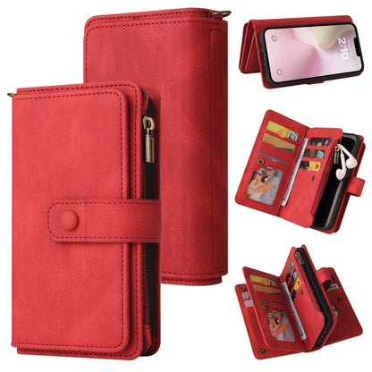 For iPhone SE 2024 Skin Feel Multi Card Slots Zipper Wallet Leather Phone Case(Red) - More iPhone Cases by buy2fix | Online Shopping UK | buy2fix