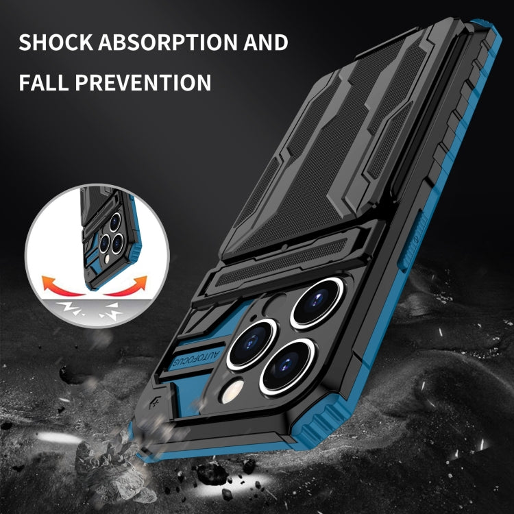 For iPhone 15 Pro Kickstand Armor Card Wallet Phone Case(Blue) - iPhone 15 Pro Cases by buy2fix | Online Shopping UK | buy2fix