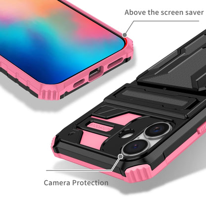 For iPhone 16 Kickstand Armor Card Wallet Phone Case(Pink) - iPhone 16 Cases by buy2fix | Online Shopping UK | buy2fix