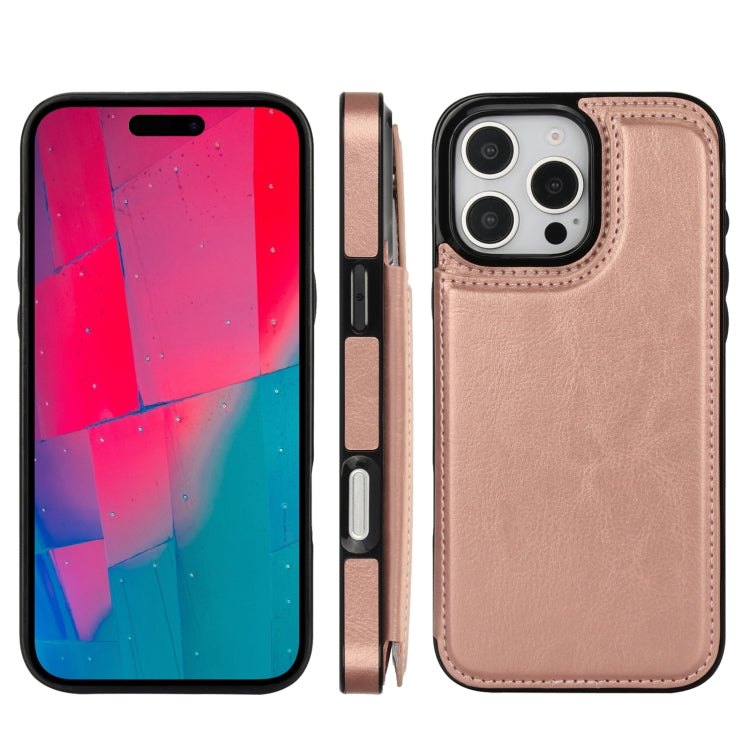 For iPhone 16 Pro Max Double Buckle Crazy Horse Texture PU Phone Case(Rose Gold) - iPhone 16 Pro Max Cases by buy2fix | Online Shopping UK | buy2fix