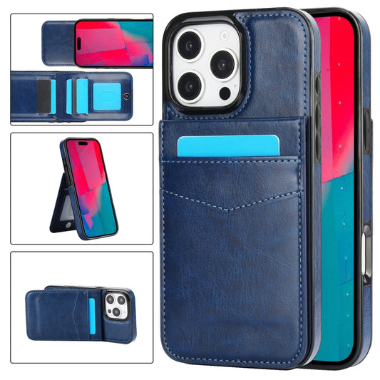 For iPhone 16 Pro Max Solid Color Card Slots Bracket PU Phone Case(Blue) - iPhone 16 Pro Max Cases by buy2fix | Online Shopping UK | buy2fix