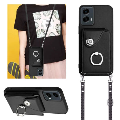 For Motorola Moto G 5G 2024 Organ Card Bag Ring Holder Phone Case with Long Lanyard(Black) - Motorola Cases by buy2fix | Online Shopping UK | buy2fix