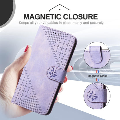 For iPhone 16 Pro Max YX0080 Grid Butterfly Embossed Pattern Flip Leather Phone Case with Lanyard(Light Purple) - iPhone 16 Pro Max Cases by buy2fix | Online Shopping UK | buy2fix