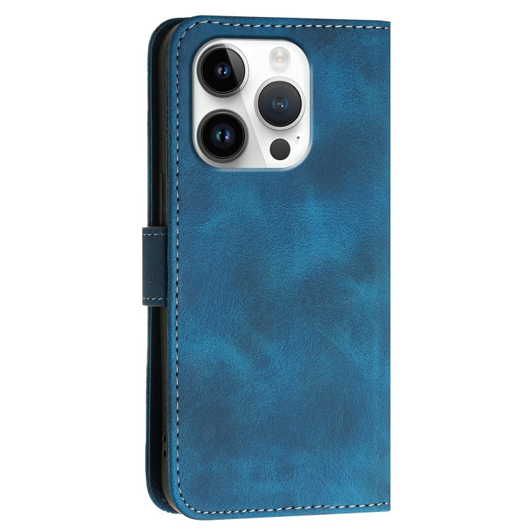 For iPhone 16 Pro YX0080 Grid Butterfly Embossed Pattern Flip Leather Phone Case with Lanyard(Dark Blue) - iPhone 16 Pro Cases by buy2fix | Online Shopping UK | buy2fix