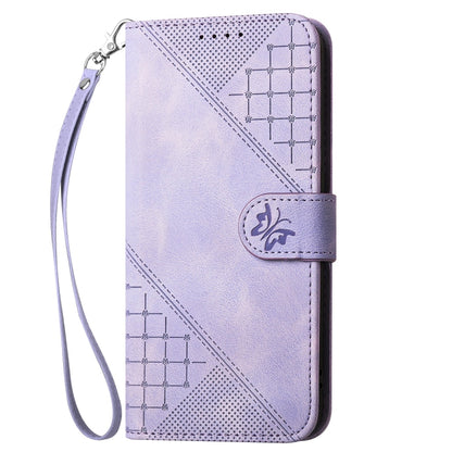 For iPhone 16 Plus YX0080 Grid Butterfly Embossed Pattern Flip Leather Phone Case with Lanyard(Light Purple) - iPhone 16 Plus Cases by buy2fix | Online Shopping UK | buy2fix