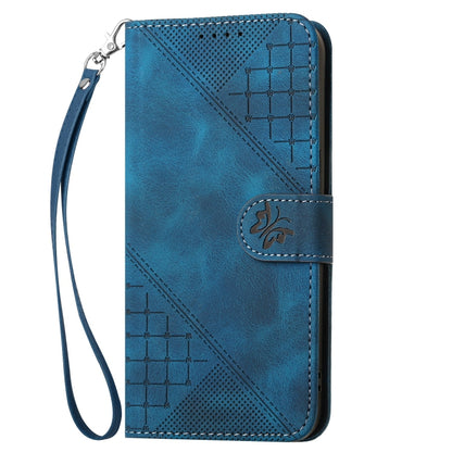 For Motorola Moto G Stylus 5G 2024 YX0080 Grid Butterfly Embossed Pattern Flip Leather Phone Case with Lanyard(Dark Blue) - Motorola Cases by buy2fix | Online Shopping UK | buy2fix