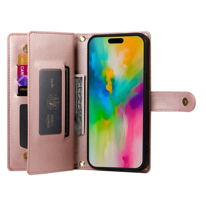 For iPhone 16 Pro Nine Card-slot Zipper Wallet Bag Leather Phone Case(Pink) - iPhone 16 Pro Cases by buy2fix | Online Shopping UK | buy2fix